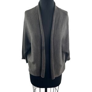 EILEEN FISHER Gray Merino Wool Cardigan Sweater 3/4 Sleeve Open Front Size M